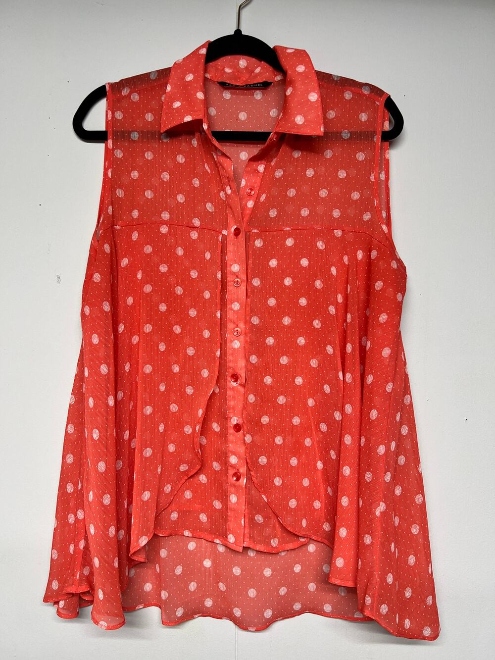 Zac & Rachel Polka Dot Gauzy Sheer Button Front Top Womens Large Gauzy Relaxed